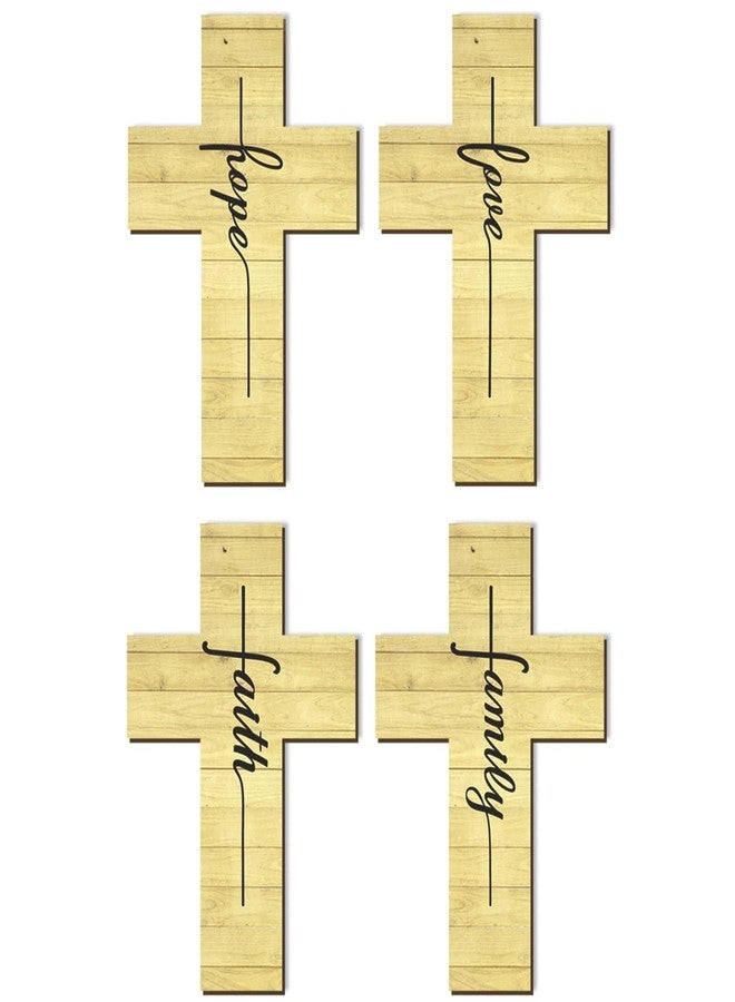 Bnesi 4PCS Christian Wall Decor Set Farmhouse White Cross Art with Family Faith Love Hope Religious Cross Decor for Home Ideal Christian Decor for Living Room Bedroom Spiritual Spaces (Brown) - Image 1