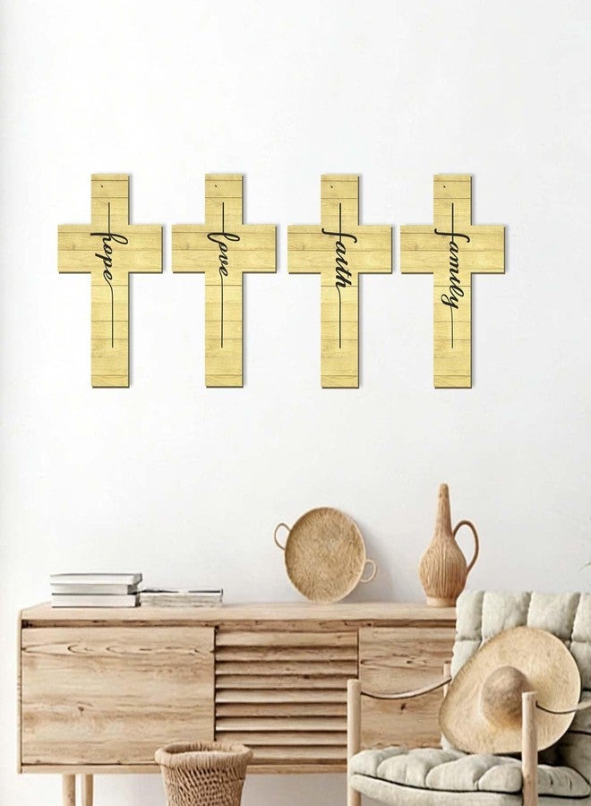 Bnesi 4PCS Christian Wall Decor Set Farmhouse White Cross Art with Family Faith Love Hope Religious Cross Decor for Home Ideal Christian Decor for Living Room Bedroom Spiritual Spaces (Brown) - Image 2