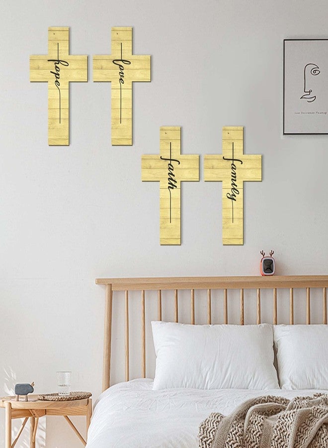 Bnesi 4PCS Christian Wall Decor Set Farmhouse White Cross Art with Family Faith Love Hope Religious Cross Decor for Home Ideal Christian Decor for Living Room Bedroom Spiritual Spaces (Brown) - Image 4