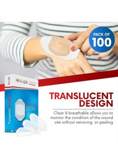 HEALQU Transparent Film Dressing, 2 3/8" x2 3/4" Box of 100 - Waterproof Wound Bandage Adhesive Patches, Post Surgical Shower or IV Shield, Tattoo Aftercare Bandage by Healqu  - Image 3
