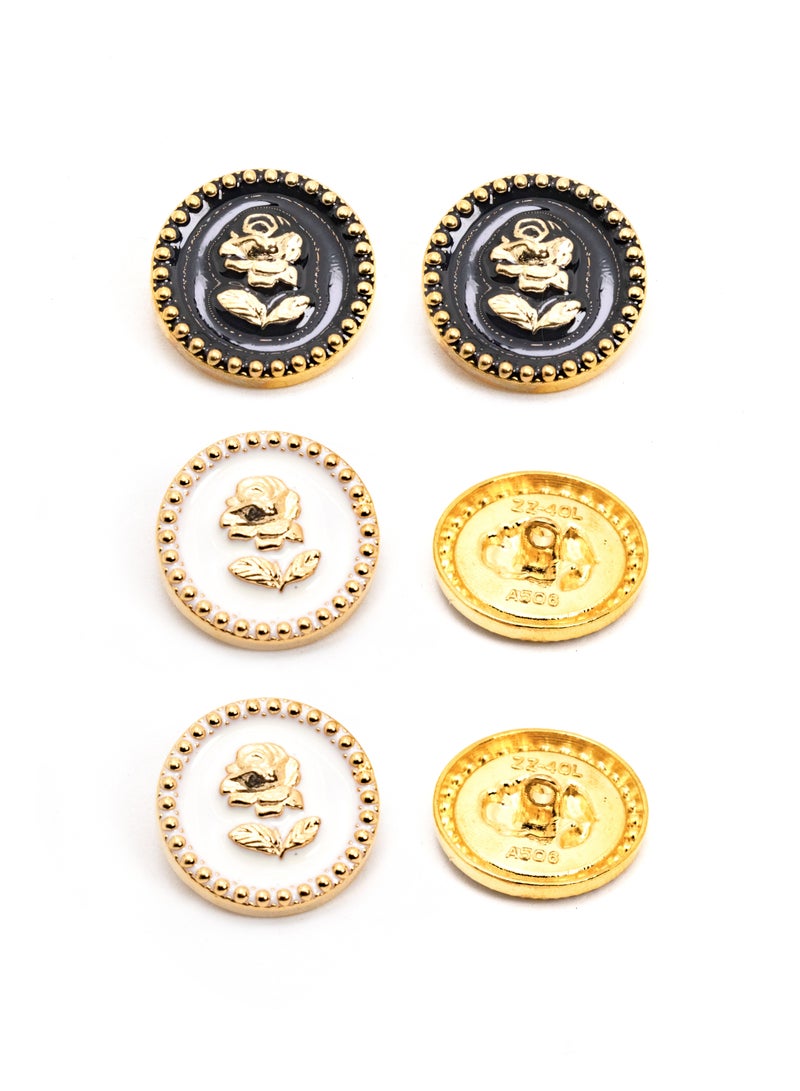 26 Pcs and 3 Sizes Metal Button Set. Round Shape with Flower Design  ( Gold + Black)  - Image 2