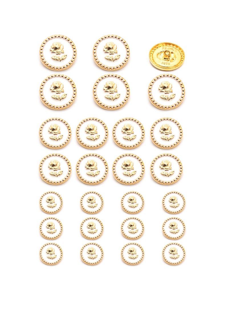 26 Pcs and 3 Sizes Metal Button Set. Round Shape with Flower Design  ( Gold + Black)  - Image 3