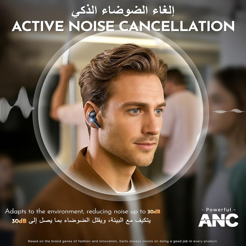 Garlo True Wireless Earbuds Bluetooth Earphones with Active Noise Cancelling in Ear Buds 4 Mic Clear Calls Headphones Wireless 40H Led Display, Multipoint Connect (Grey) - Image 2