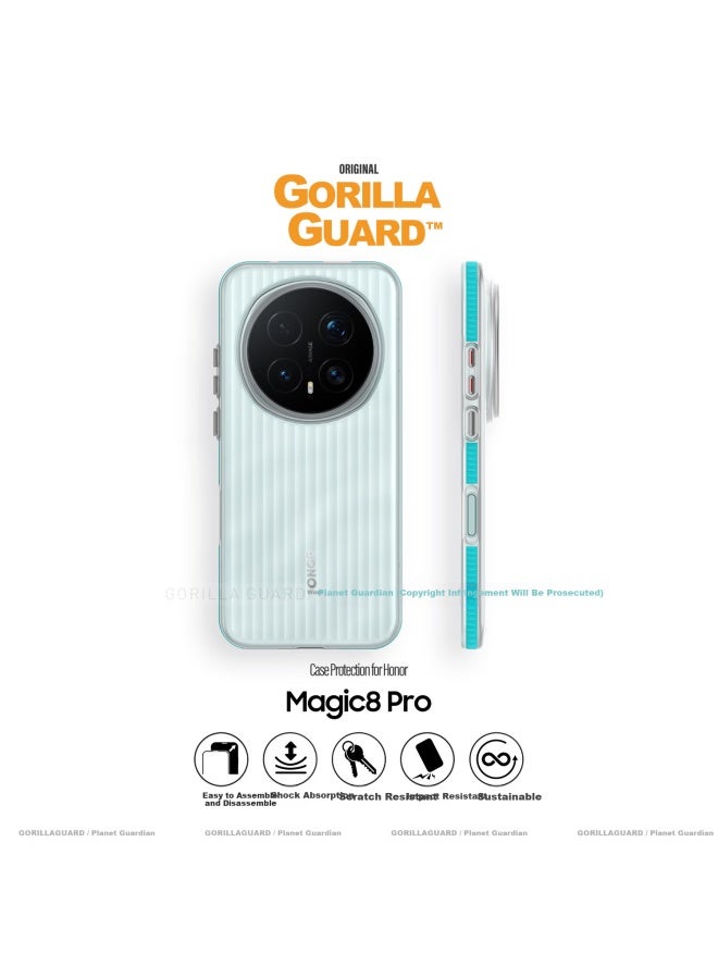 Xingqiu Guardian Premium Anti-fingerprint Honor Magic8 Pro Case, Grating Texture, Ultra-thin Color-block Stripe Protective Matte Shell, White Blue