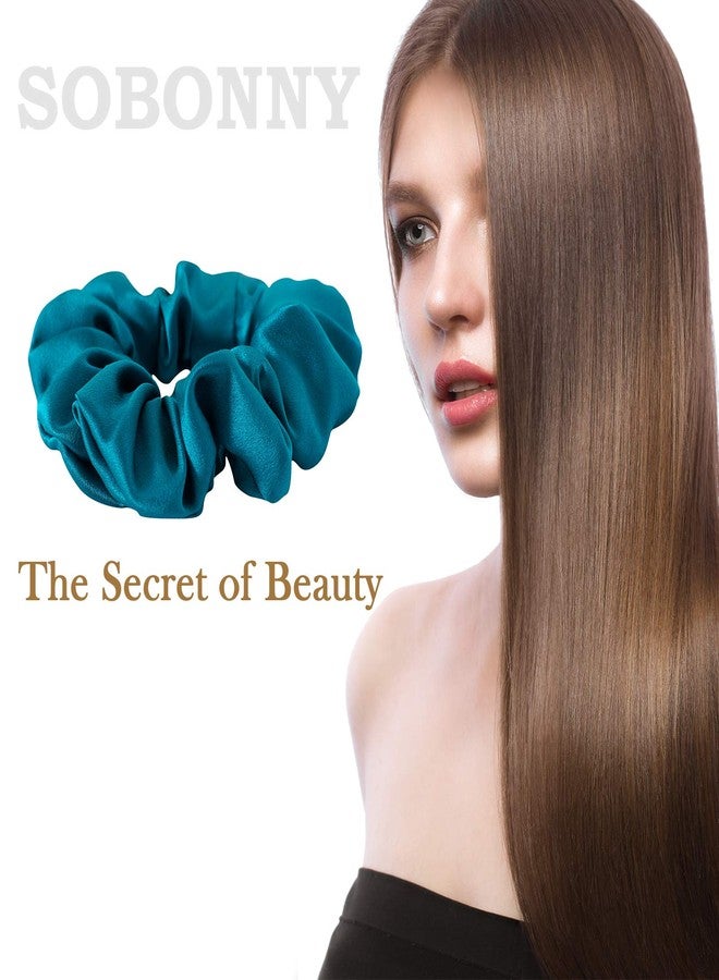 SOBONNY MulberrySilk Scrunchies for Women Hair Ties for Sleep and Night Hair Sleep, Women Grils Silk Hair Ties 3 Pack（Black,Taupe,Peacock blue） - Image 4