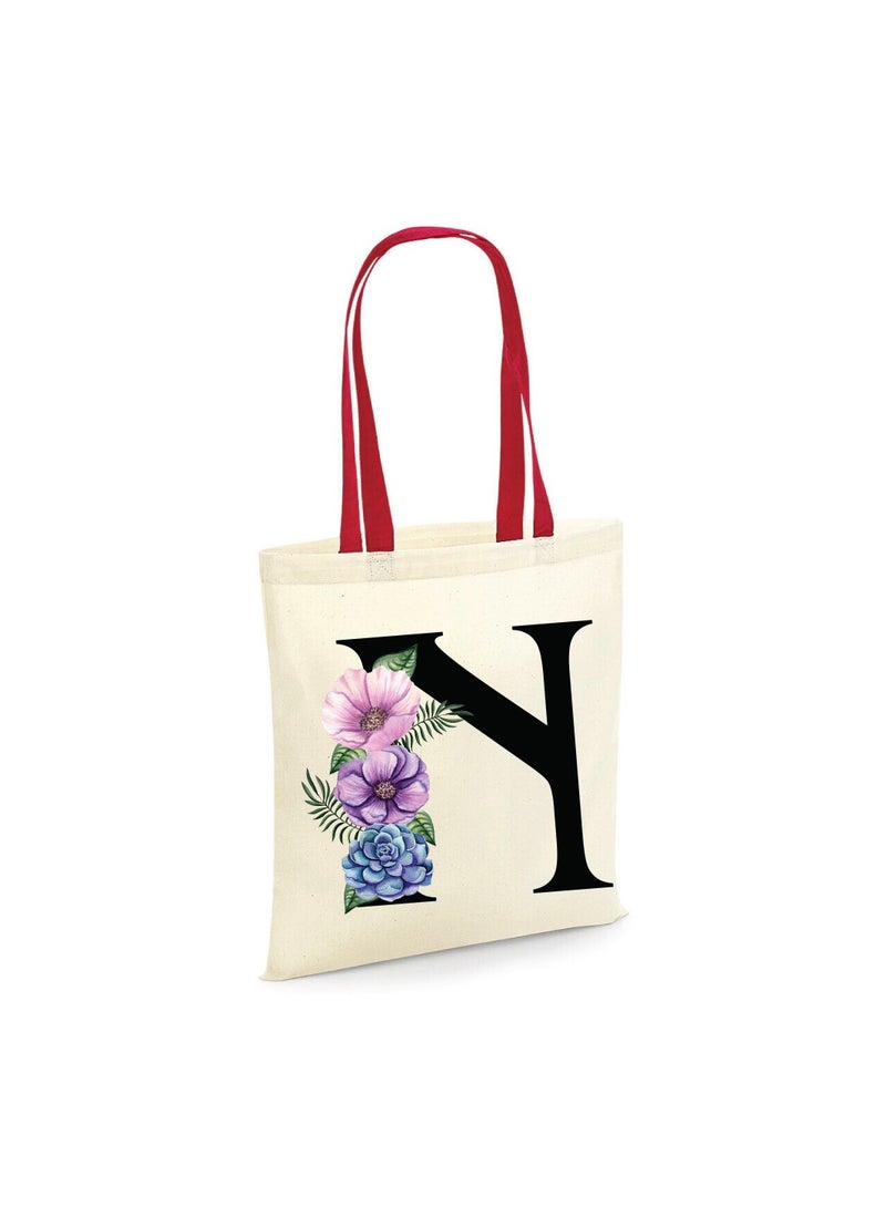 PRINTSHOP4ME Initial Letters Canvas Cotton Tote Bag With Red Handle-Ideal Gifts For Bridesmaids-Party Bag-Reusable Bags  - Image 1