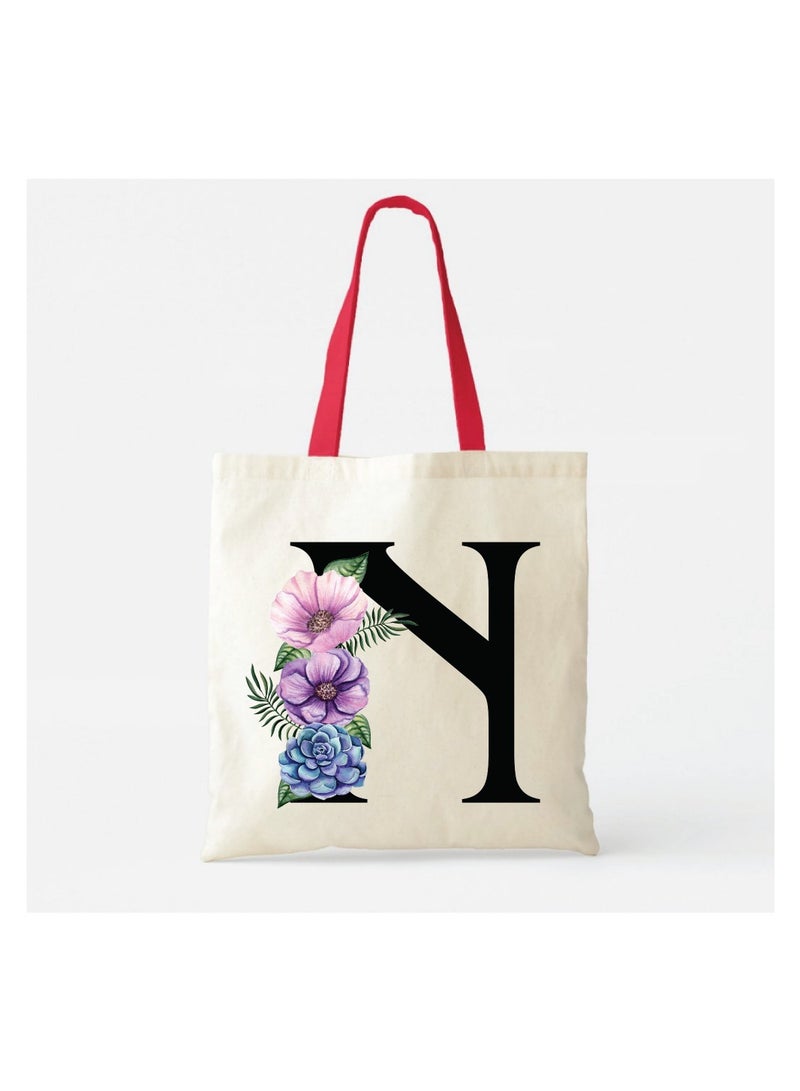 PRINTSHOP4ME Initial Letters Canvas Cotton Tote Bag With Red Handle-Ideal Gifts For Bridesmaids-Party Bag-Reusable Bags  - Image 2
