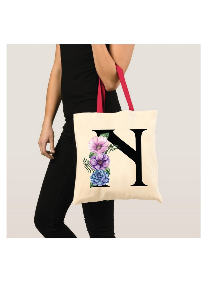 PRINTSHOP4ME Initial Letters Canvas Cotton Tote Bag With Red Handle-Ideal Gifts For Bridesmaids-Party Bag-Reusable Bags  - Image 3