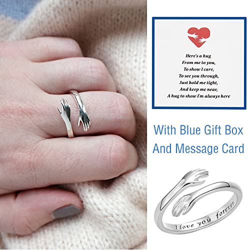 RINHOO Hug Rings for Women 18K Gold Plated Gold Silver Adjustable Ring for Mother Daughter(I love you forever-Silver) - Image 2