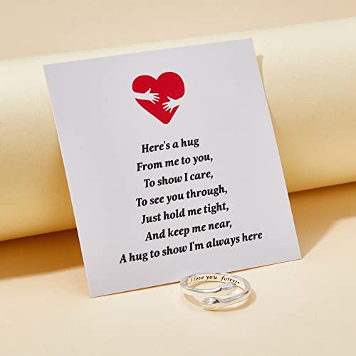 RINHOO Hug Rings for Women 18K Gold Plated Gold Silver Adjustable Ring for Mother Daughter(I love you forever-Silver) - Image 5