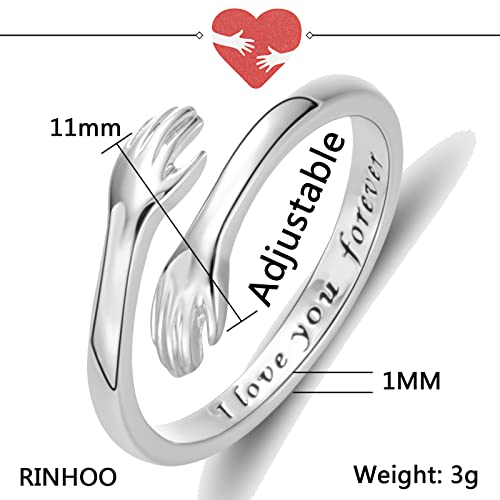 RINHOO Hug Rings for Women 18K Gold Plated Gold Silver Adjustable Ring for Mother Daughter(I love you forever-Silver) - Image 3