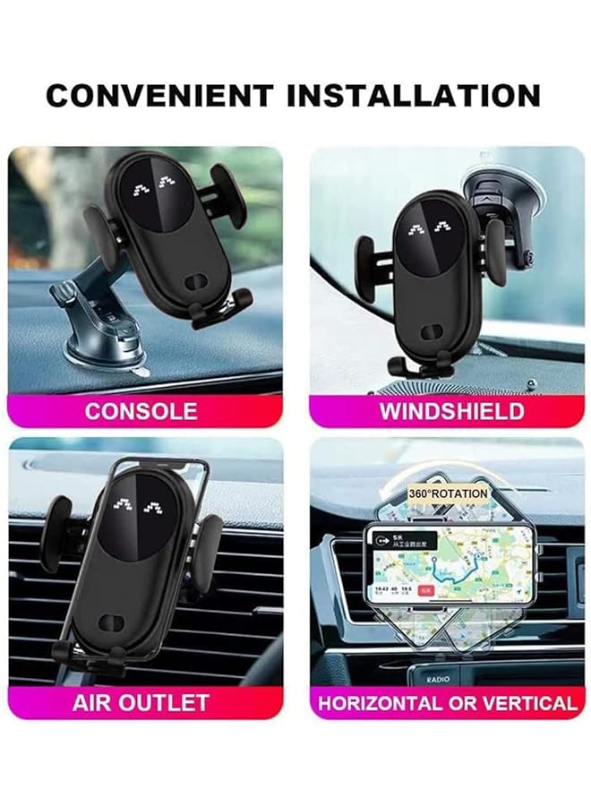 SYOSI Wireless Car Charger Smart Wireless Auto-Sensor Car Phone Holder Charger, Car Phone Holder Mount, Wireless Fast Charging Air Vent Car Phone Mount For Car Dashboard Windshield Air Vent, 1 Pcs (Black) - Image 2