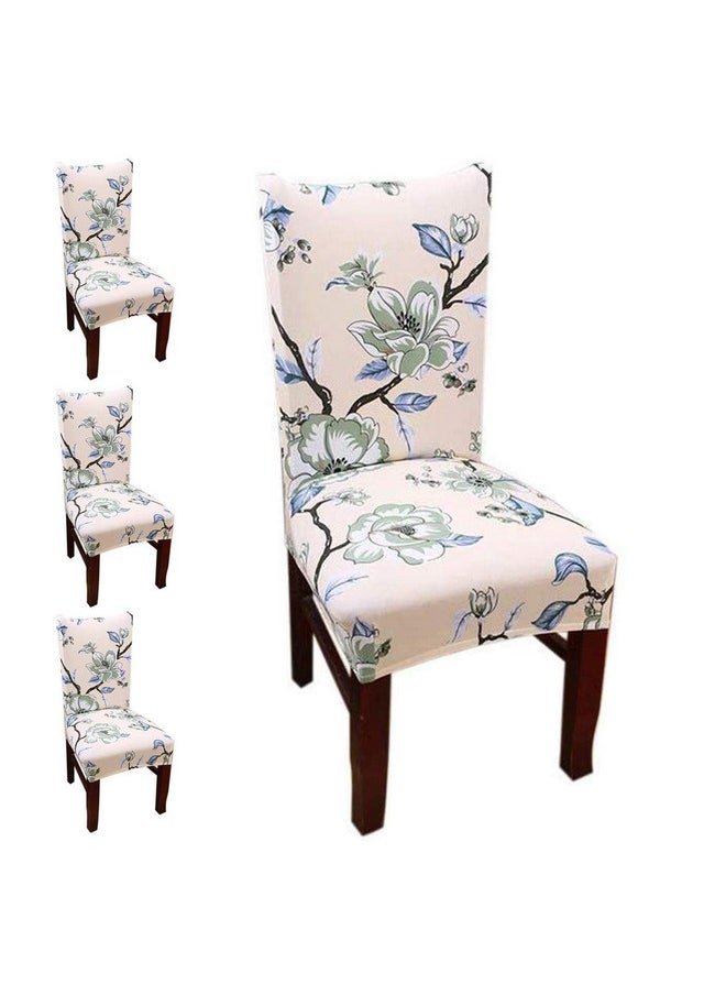 Styleys Styleys Polyester Blend Stretchable Printed Dining Washable Elastic Chair Covers Seat Case Protector, Slipcover - Set of 4 (Large, SD01 Beige/Green Flower)  - Image 1