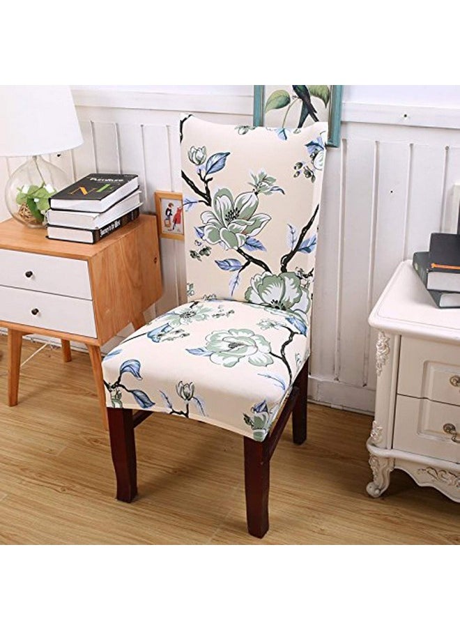 Styleys Styleys Polyester Blend Stretchable Printed Dining Washable Elastic Chair Covers Seat Case Protector, Slipcover - Set of 4 (Large, SD01 Beige/Green Flower)  - Image 2