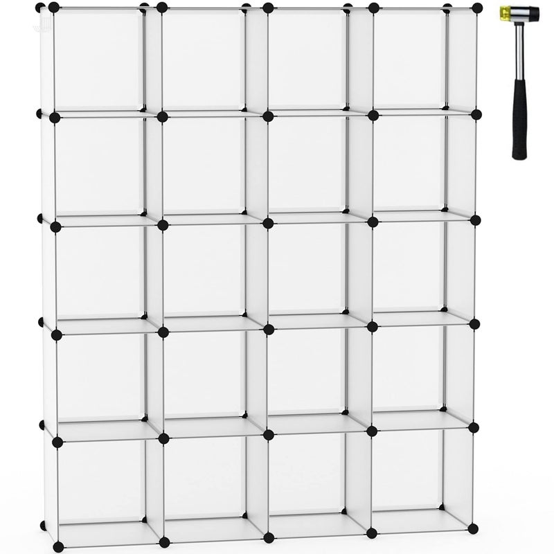 C&AHOME CAHOME Cube Storage Organizer 20Cube Shelves Units Closet Cabinet DIY Plastic Modular Book Shelf Ideal for Bedroom Living Room Office 484 L x 124 W x 606 H Transparent White UPCS20W 