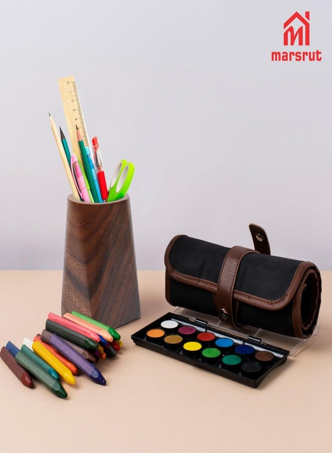 Marsrut Wooden Pencil Holder, Walnut Wood Pen Cup, Desk Accessories, 4 Inch Organizer Caddy Stand, Vintage Rustic Box for Desktop, Men Supplies, Makeup Brushes, Stationery, Offices Decoration - Image 4