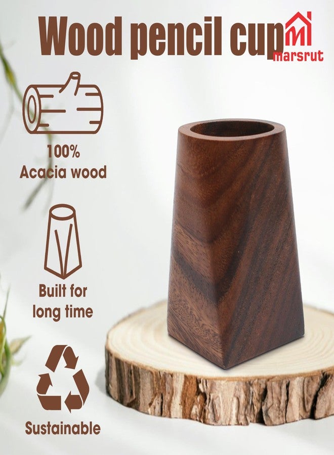 Marsrut Wooden Pencil Holder, Walnut Wood Pen Cup, Desk Accessories, 4 Inch Organizer Caddy Stand, Vintage Rustic Box for Desktop, Men Supplies, Makeup Brushes, Stationery, Offices Decoration - Image 3