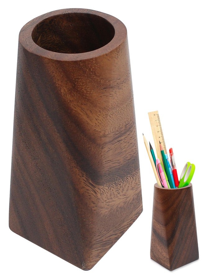 Marsrut Wooden Pencil Holder, Walnut Wood Pen Cup, Desk Accessories, 4 Inch Organizer Caddy Stand, Vintage Rustic Box for Desktop, Men Supplies, Makeup Brushes, Stationery, Offices Decoration - Image 1