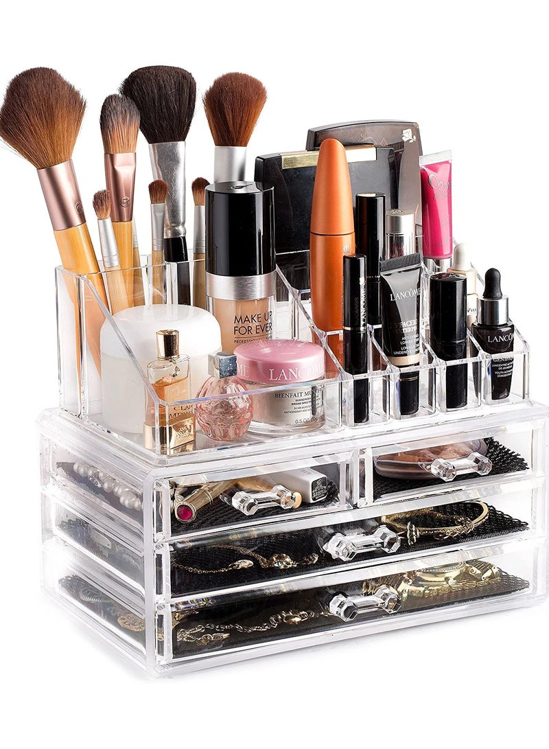 منظم تخزين مستحضرات التجميل من الأكريليك مع 4 أدراج - شفاف - Image 2