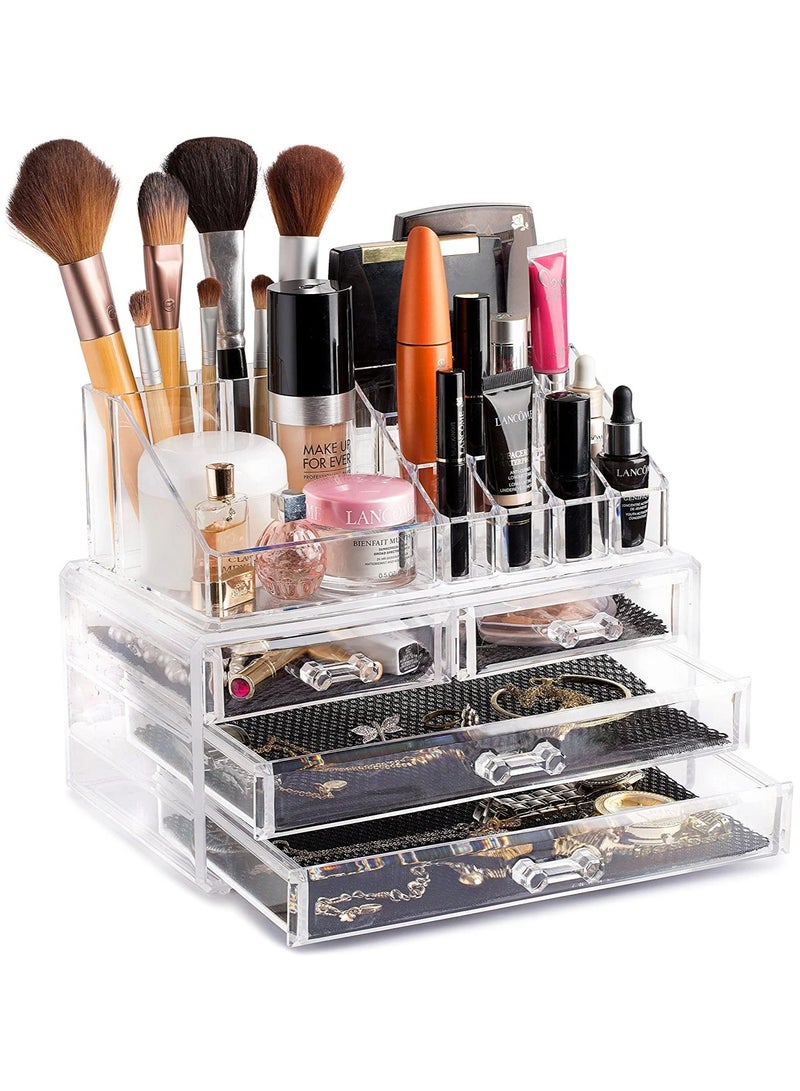 منظم تخزين مستحضرات التجميل من الأكريليك مع 4 أدراج - شفاف - Image 1