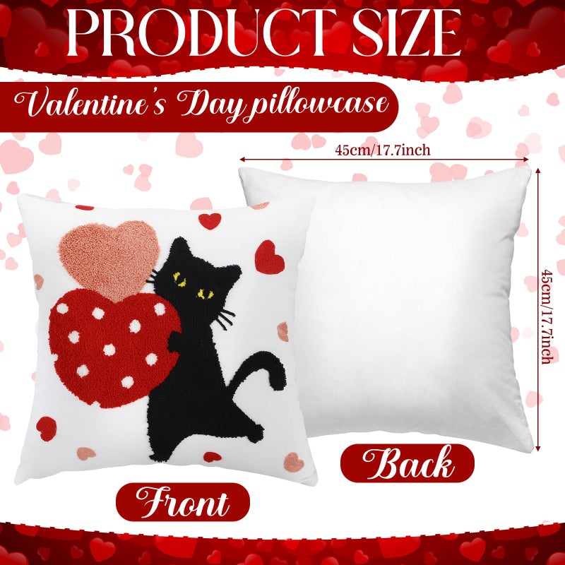 Mindsoft 2 Pcs Valentines Day Pillow Covers 18 x 18 Inch Embroidery Cushion Covers Red Heart Throw Pillowcase Cute Black Cat Pillow Cover Valentine Home Decor for Chair Sofa Bedroom Living Room - Image 3