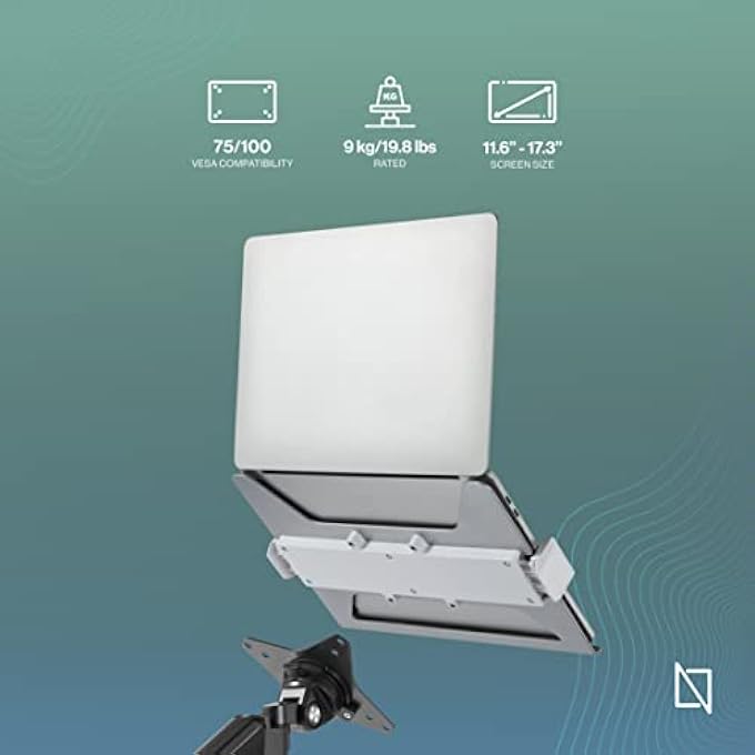 rayihni UNIVERSAL LAPTOP HOLDER ATTACHMENT FOR MONITOR ARMS - FIT FOR 11.6Â€-17.3Â€ LAPTOPS, VENTILATED DESIGN WITH ANTI-SCRATCH SILICONE PADS (SILVER) - Image 2