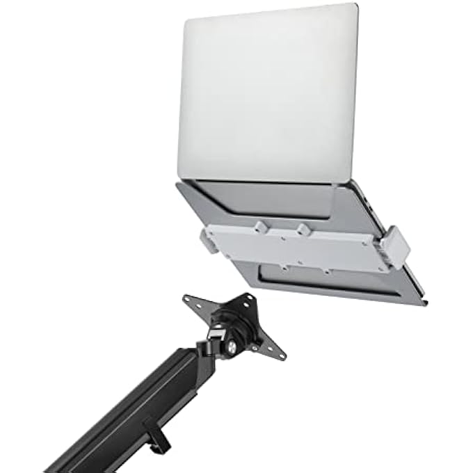 rayihni UNIVERSAL LAPTOP HOLDER ATTACHMENT FOR MONITOR ARMS - FIT FOR 11.6Â€-17.3Â€ LAPTOPS, VENTILATED DESIGN WITH ANTI-SCRATCH SILICONE PADS (SILVER) - Image 1