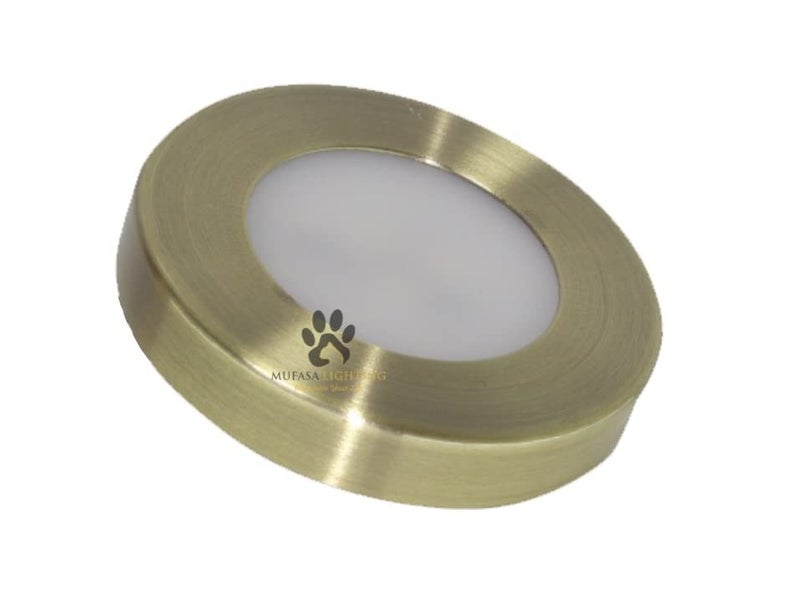 Mufasa 3 Watts Antique Brass Finish 6cm Led Surface Panel, Cabinet, Wardrobe Light, Slim Round Style Flush Mount Ceiling Lamp, Pack of 4 (Warm White,Aluminum) - Image 3