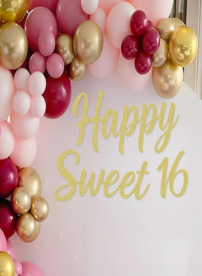 لافتة "عيد ميلاد سعيد 16" من ماسترون للخلفية، لافتة من اللباد لحفلة عيد الميلاد السادس عشر للنساء والفتيات، زينة حفلة عيد ميلاد عيد الميلاد السادس عشر، قوس بالونات، خلفية، دعامة تصوير جدارية (ذهبي لامع) - Image 1