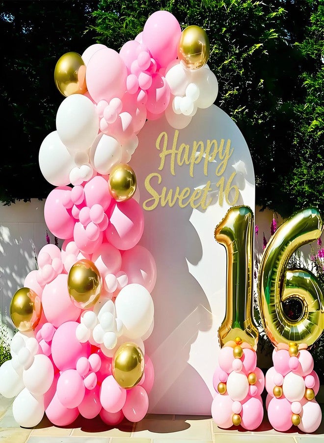 لافتة "عيد ميلاد سعيد 16" من ماسترون للخلفية، لافتة من اللباد لحفلة عيد الميلاد السادس عشر للنساء والفتيات، زينة حفلة عيد ميلاد عيد الميلاد السادس عشر، قوس بالونات، خلفية، دعامة تصوير جدارية (ذهبي لامع) - Image 3