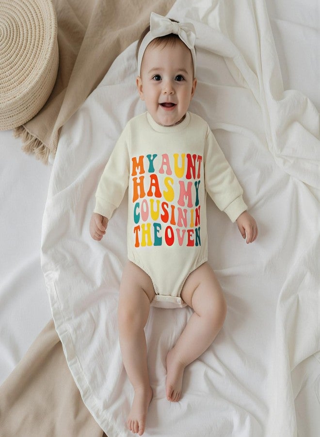 Ayalinggo Baby Announcement Outfit Infant Newborn Long Sleeve Big Cousin Sweatshirt Romper Auntie Pregnancy Reveal Outfits (Beige, 0-3 Months) - Image 3