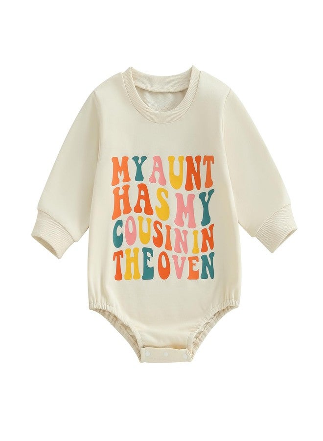 Ayalinggo Baby Announcement Outfit Infant Newborn Long Sleeve Big Cousin Sweatshirt Romper Auntie Pregnancy Reveal Outfits (Beige, 0-3 Months) - Image 1