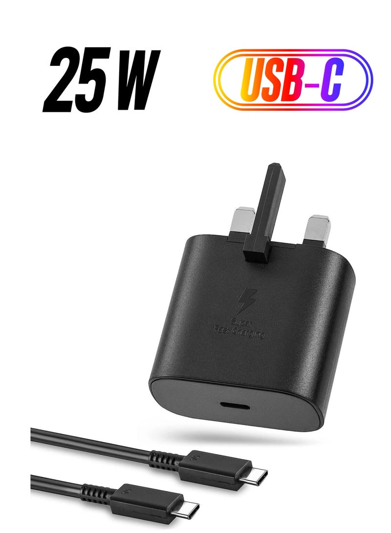 general شاحن سريع 25 وات من النوع C متوافق مع Samsung Galaxy S23 وS23 Ultra وS22 وS22+ وS21 وS21 FE وA73 وA23 وA33 وA53 وZ Flip 4 وZ Fold 4، قابس شاحن سريع USB C مع كابل شحن من النوع C بطول 1.5 متر باللون الأسود - Image 1