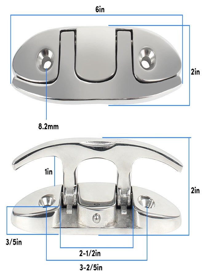 ORLANG 316 Stainless Steel Boat Cleats 6 Inch, Marine Grade Dock Cleats with Stainless Steel Bolts and Back Plate,Boat Dock Cleats Folding Dock Cleats for Deck and Boat (2 Pack) - Image 2