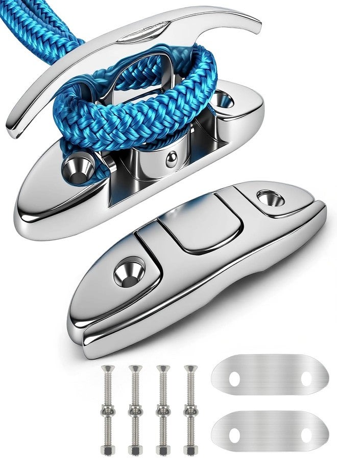 ORLANG 316 Stainless Steel Boat Cleats 6 Inch, Marine Grade Dock Cleats with Stainless Steel Bolts and Back Plate,Boat Dock Cleats Folding Dock Cleats for Deck and Boat (2 Pack) - Image 1