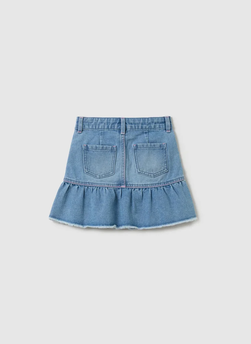 Ovs Denim Skirt With Flounce And Minnie Mouse Patch