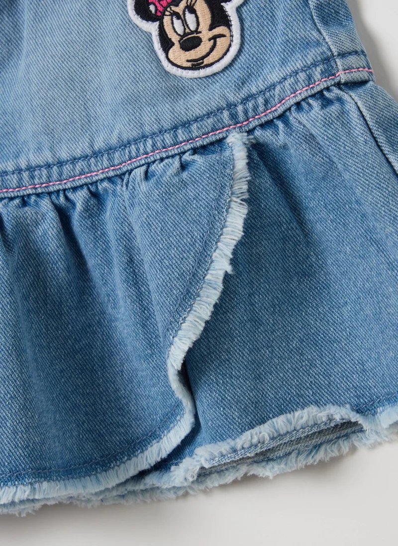 Ovs Denim Skirt With Flounce And Minnie Mouse Patch