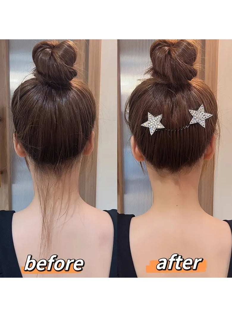 جلوسكي مشط الشعر على شكل نجمة الراينستين, البلاستيك سلك معدني الشعر كليب, غير مرئية Updo أداة تصميم, ملحقات الشعر اللون مطابقة للفتيات والنساء, قطعة واحدة - Image 2