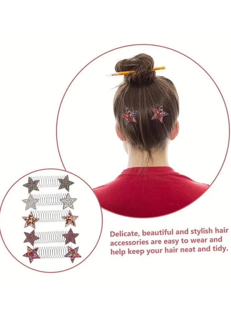 جلوسكي مشط الشعر على شكل نجمة الراينستين, البلاستيك سلك معدني الشعر كليب, غير مرئية Updo أداة تصميم, ملحقات الشعر اللون مطابقة للفتيات والنساء, قطعة واحدة - Image 3
