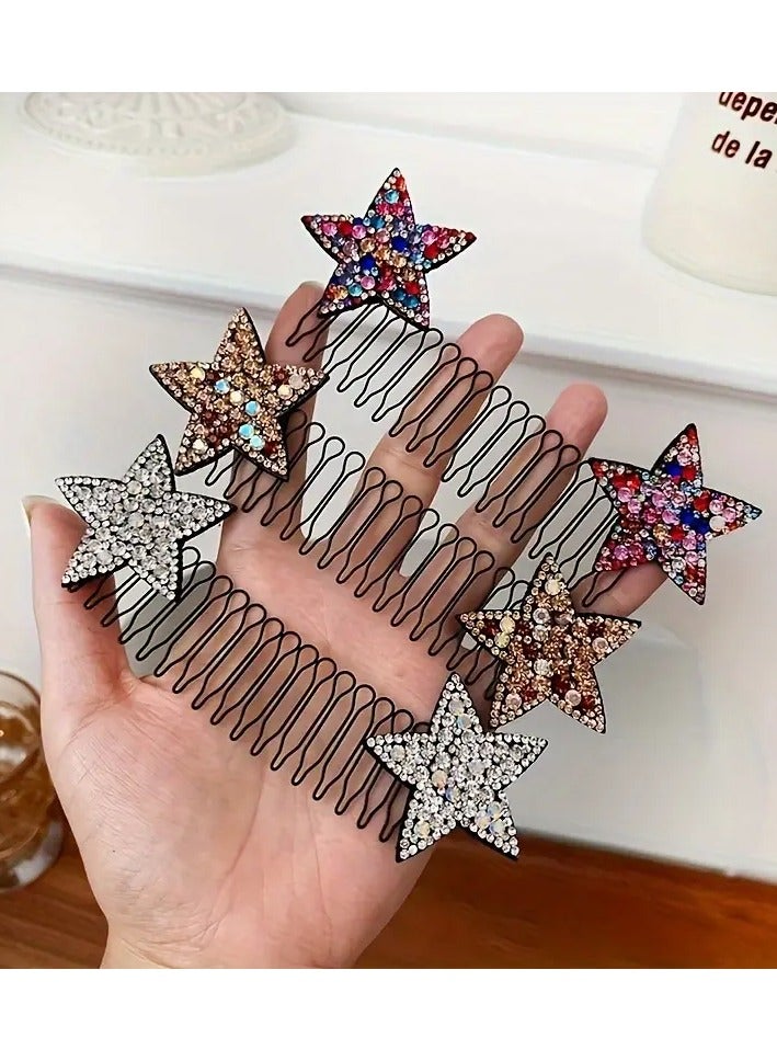 جلوسكي مشط الشعر على شكل نجمة الراينستين, البلاستيك سلك معدني الشعر كليب, غير مرئية Updo أداة تصميم, ملحقات الشعر اللون مطابقة للفتيات والنساء, قطعة واحدة - Image 4