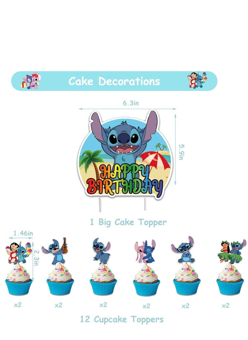 Tamona - Lilo & Stitch Birthday Party Supplies, Pink Blue  Stitch Birthday Party Decorations, Stitch & Lilo Cartoon Party Favors for Boys Girls Included Happy Birthday Banner, Cupcake Toppers, Balloons-38 Pcs. - Image 1