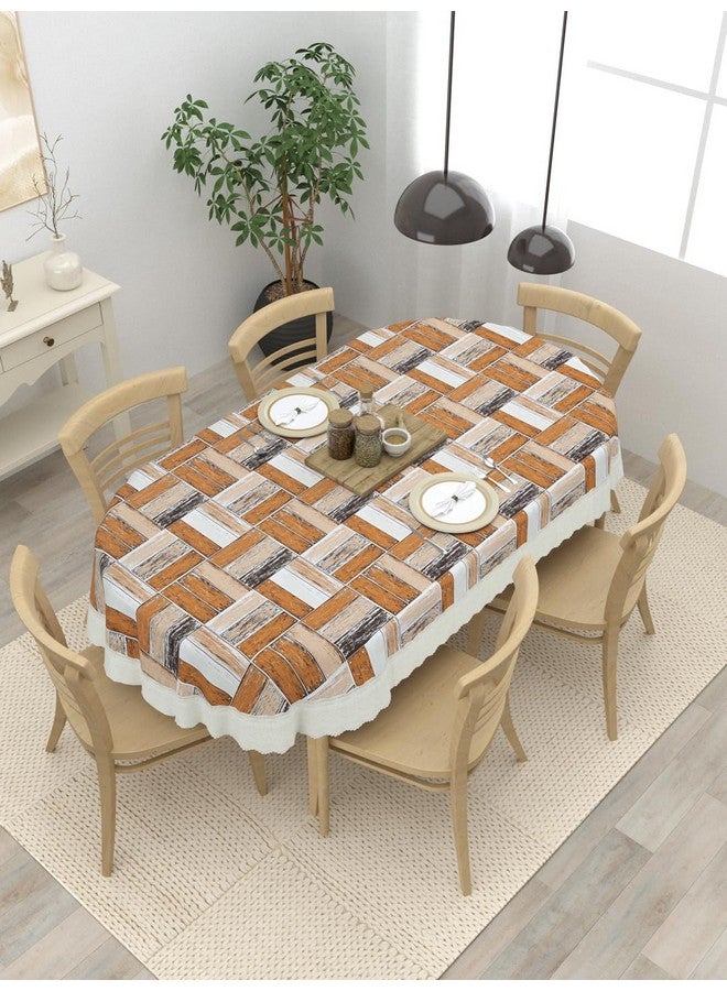 Clasiko 6 Seater Oval Dining Table Cover; 60x90 Inches or 152x228 Cms; Material - PVC; Shape - Oval; Pack of 1; Anti Slip; Brown Checks 69050 - Image 1