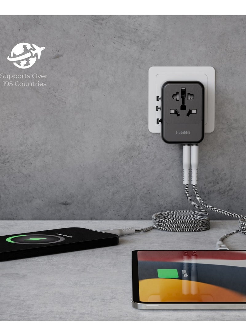 blupebble Passport 5 GaN III World Travel Adapter | 35W QC 3.0 Fast Charger with 3 USB-C & 2 USB-A | Universal Plug for USA, UK, EU, AU | Compatible with iPhone, Laptop, Tablets - Image 4