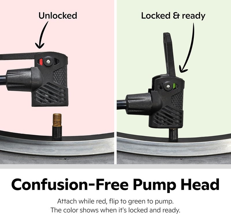 SCHWINN Air Center Series or Basic Floor Pump, for a Range of Bikes, 100, 120 or 160 PSI, Soft Grip Handle, Dual Head for Schrader and Presta Valves, Manual Air Pump - Image 4