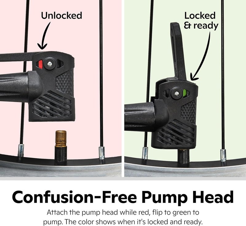 SCHWINN Air Center Series or Basic Floor Pump, for a Range of Bikes, 100, 120 or 160 PSI, Soft Grip Handle, Dual Head for Schrader and Presta Valves, Manual Air Pump - Image 5