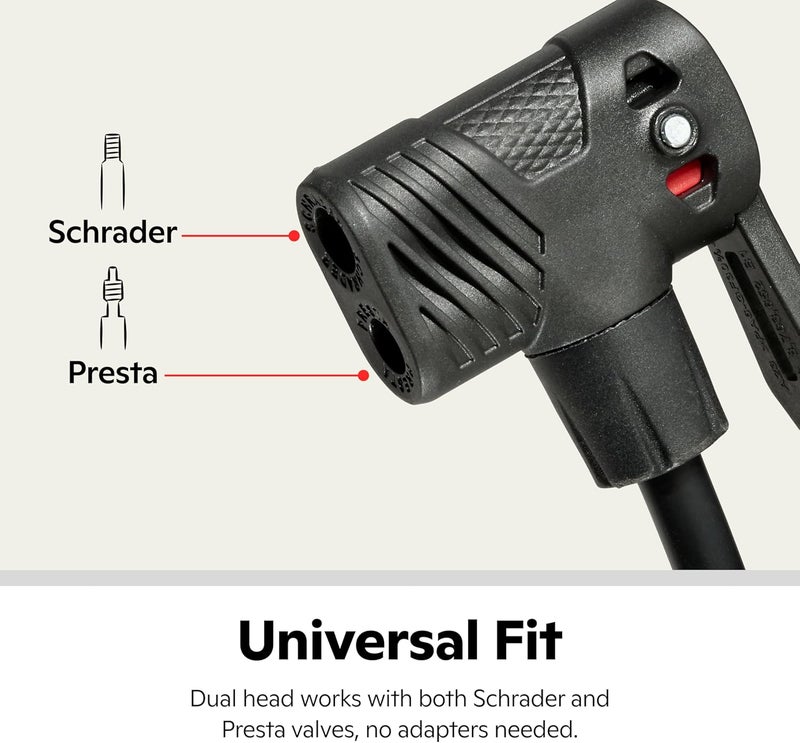SCHWINN Air Center Series or Basic Floor Pump, for a Range of Bikes, 100, 120 or 160 PSI, Soft Grip Handle, Dual Head for Schrader and Presta Valves, Manual Air Pump - Image 3