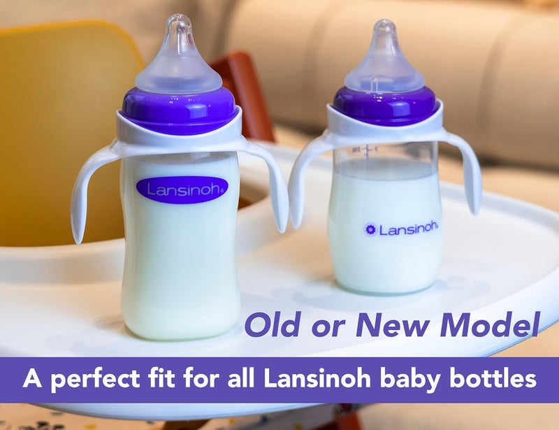 CHUBBIEE مقبض زجاجة الرضاعة المتوافق للأطفال لزجاجات Lansinoh سعة 5 أونصات و 8 أونصات تصميم سهل الإمساك مريح ليد الطفل مقاوم للتسرب ومضاد للانزلاق خالي من BPA يساعد الأطفال على الانتقال إلى الشرب المستقل 3 عبوات - Image 2