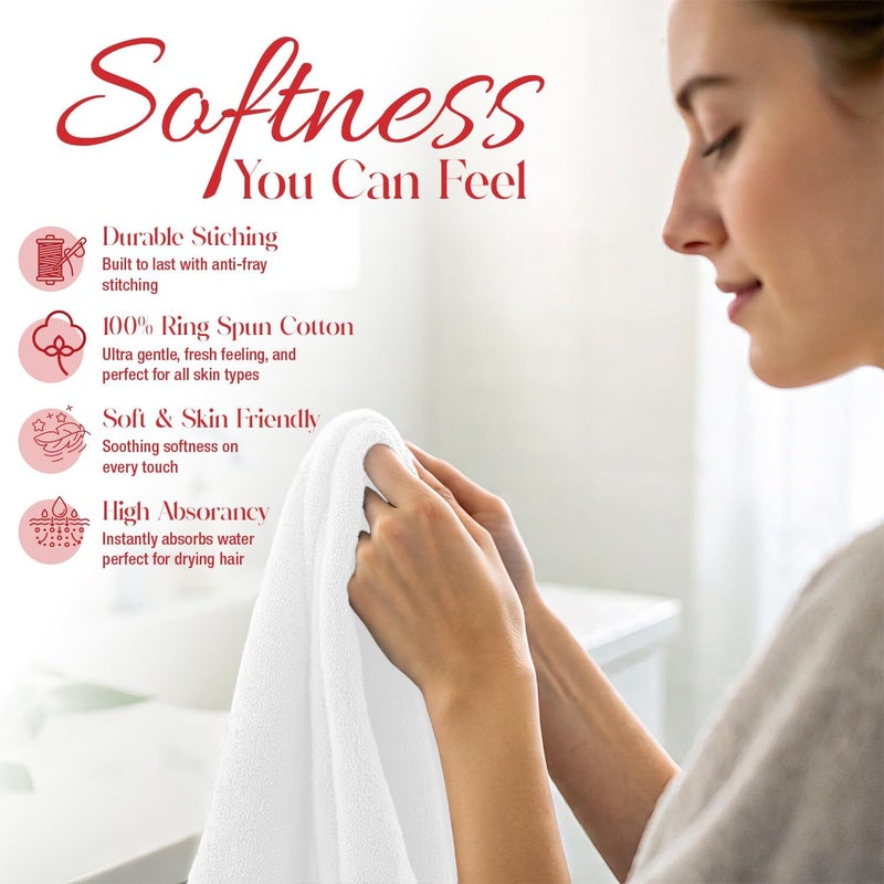 Riverside 24 Pack Washcloths Set - 100% Cotton [12x12 Inches] - Soft, Quick-Dry & Highly Absorbent Face Towels - Perfect for Bathroom, Gym, Hotel, Spa & Travel - White - Image 4
