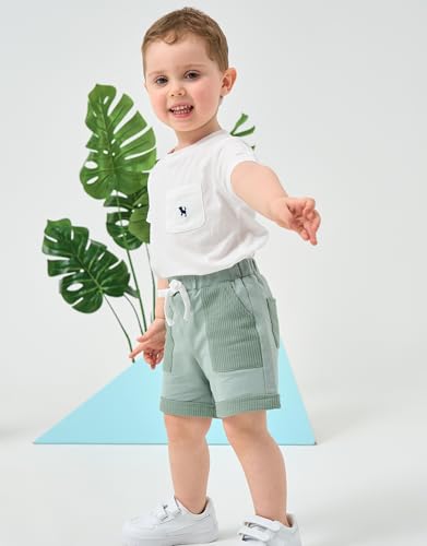 Volunboy Toddler 2 Pack Cotton Shorts Boys Athletic Jogger Pull On Solid Navy Summer Beach Casual Bottoms (18-24 Months, Navy & Green) - Image 2