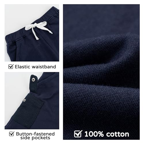 Volunboy Toddler 2 Pack Cotton Shorts Boys Athletic Jogger Pull On Solid Navy Summer Beach Casual Bottoms (18-24 Months, Navy & Green) - Image 5